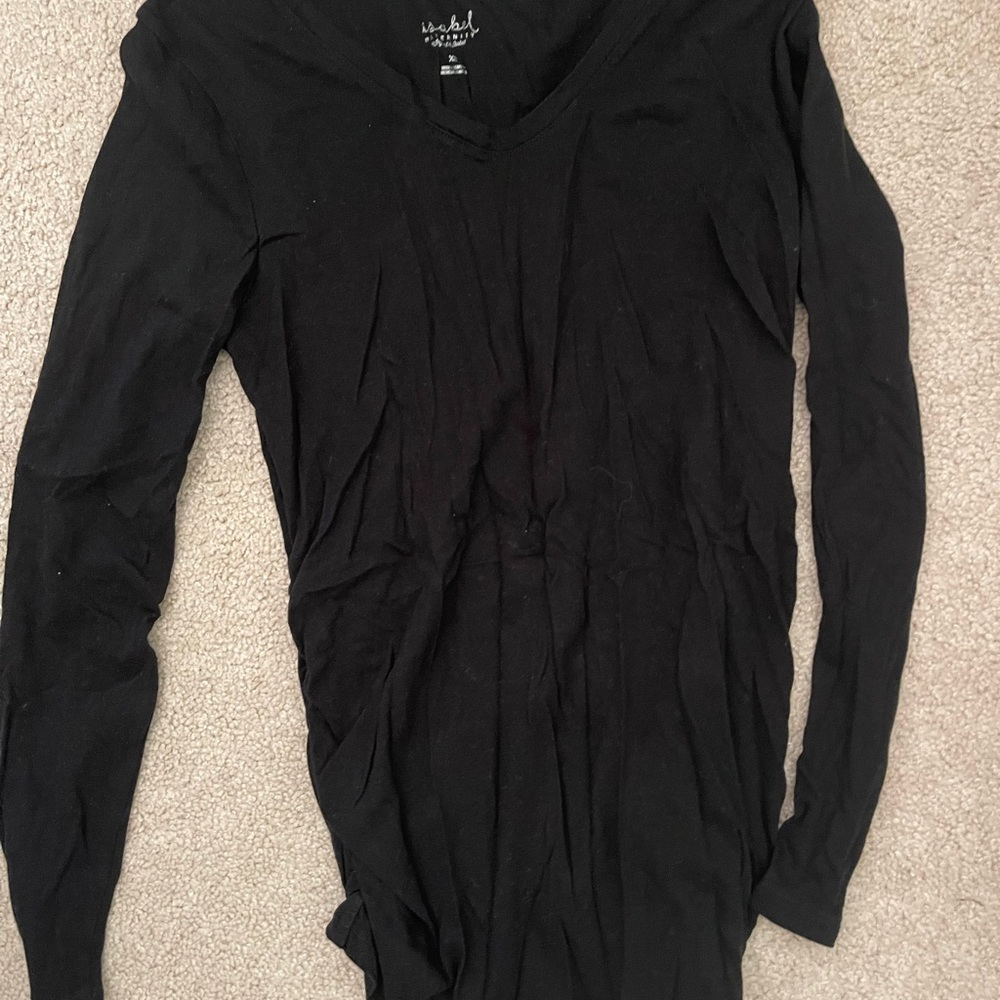 Black Long Sleeve maturity V-Neck Top
